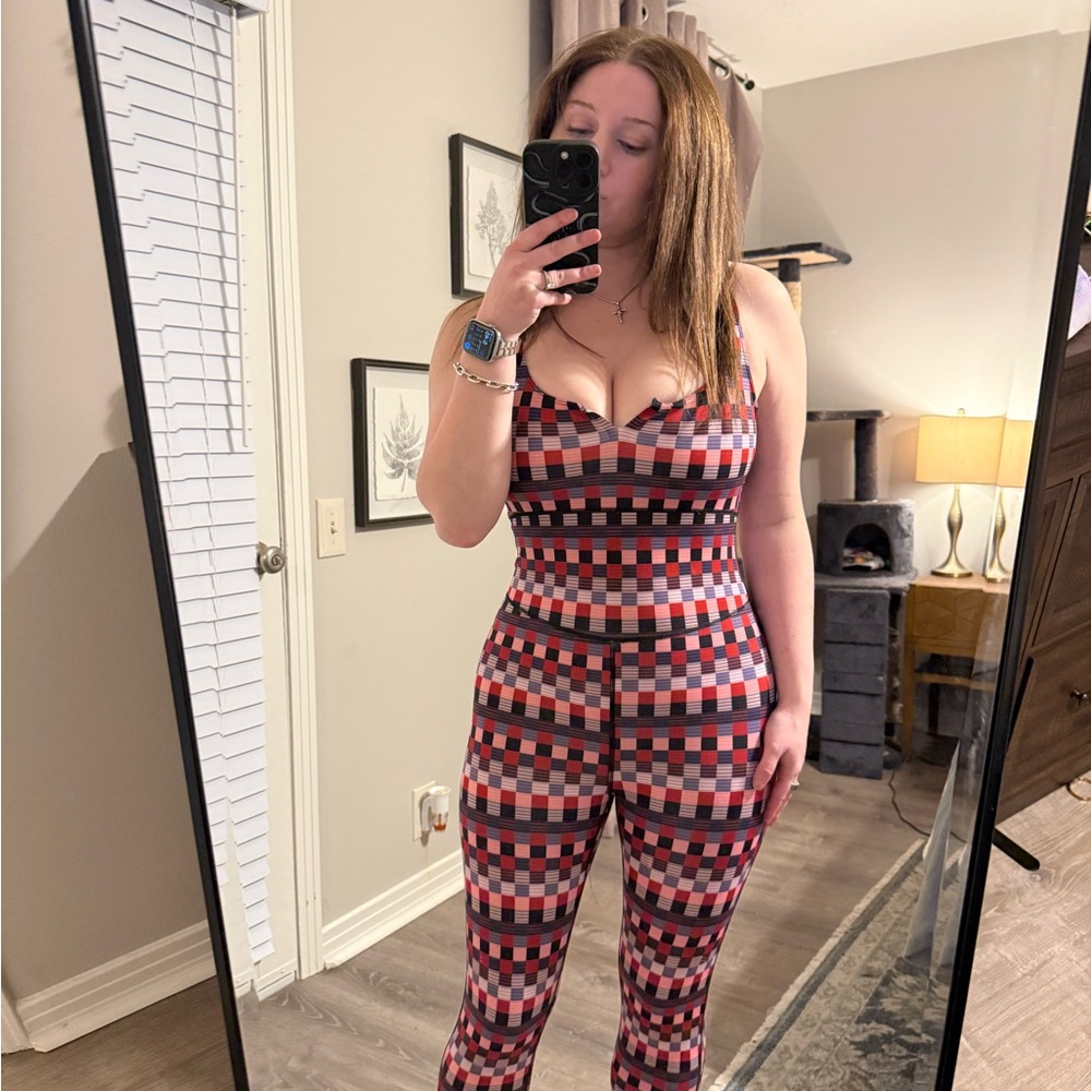 FP MOVEMENT Chic Checkered Jumpsuit in Red and Black